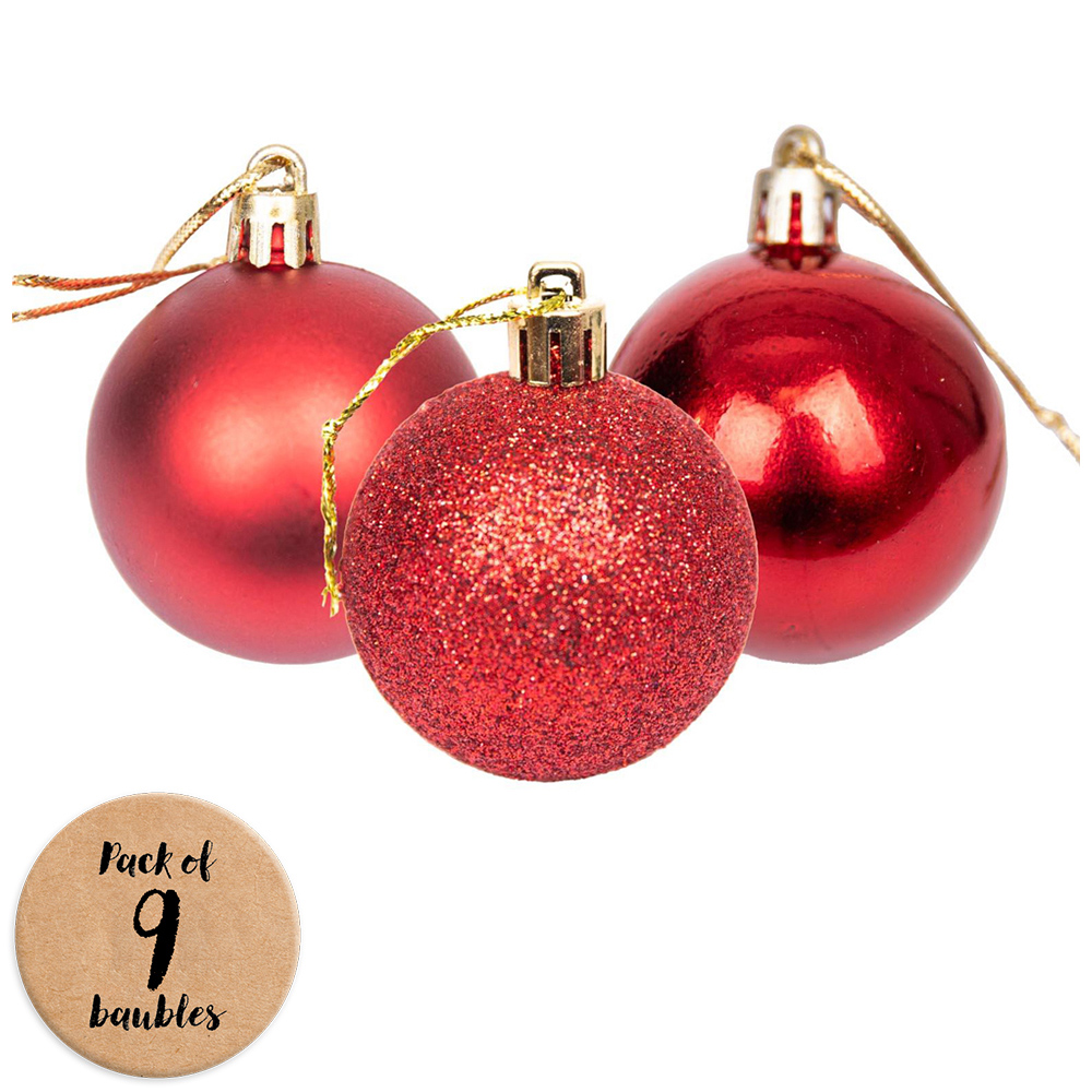 Shatchi 5cm Dark Red Luxury Bauble 9 Pack Image 1