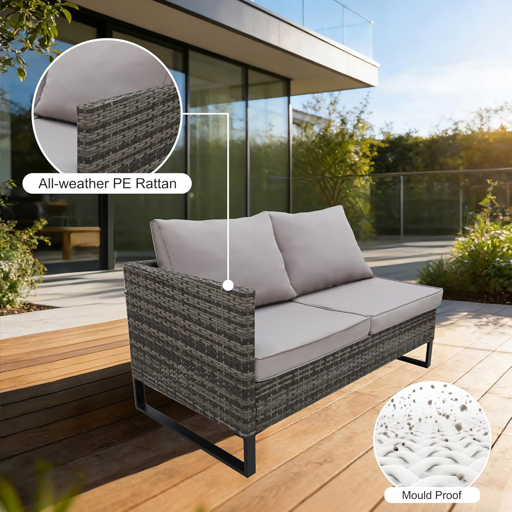 Alivio 4 Seater Grey Rattan L-Shaped Garden Sofa Set with Storage and Glass Coffee Table Image 7