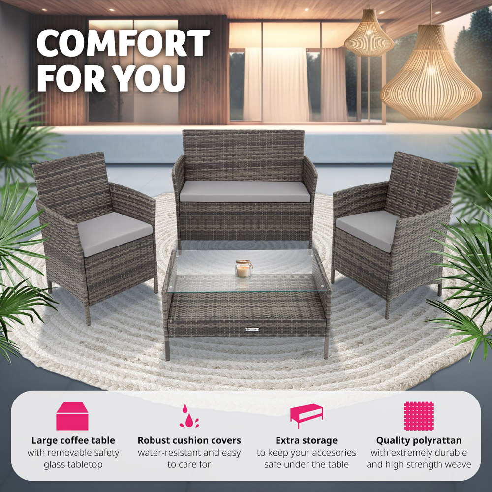 tectake Madeira 4 Seater Grey Rattan Garden Lounge Set Image 4