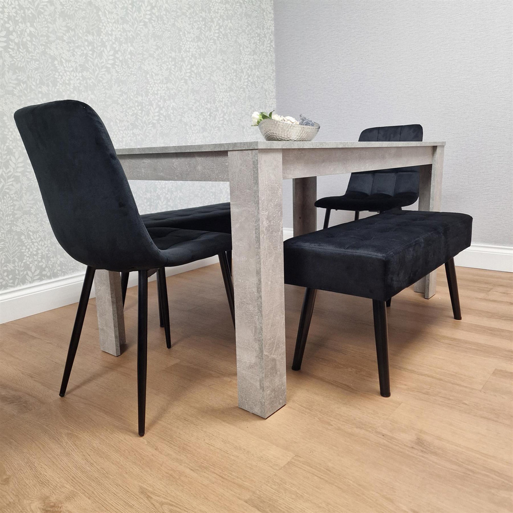 Kosy Koala Rocco 4 Seater Wooden Velvet Dining Bench Set Stone Grey and Black Image 6