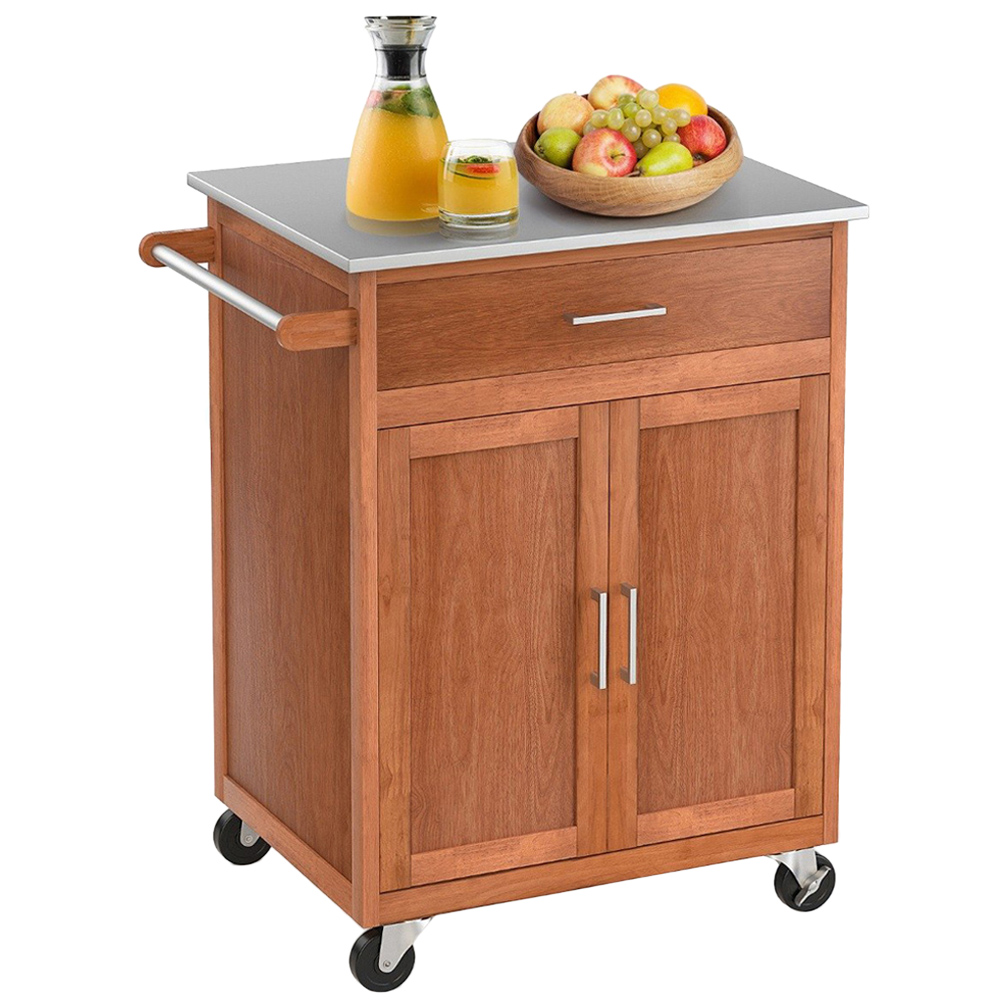 Costway 2 Door Single Drawer Brown Kitchen Island Trolley Image 3