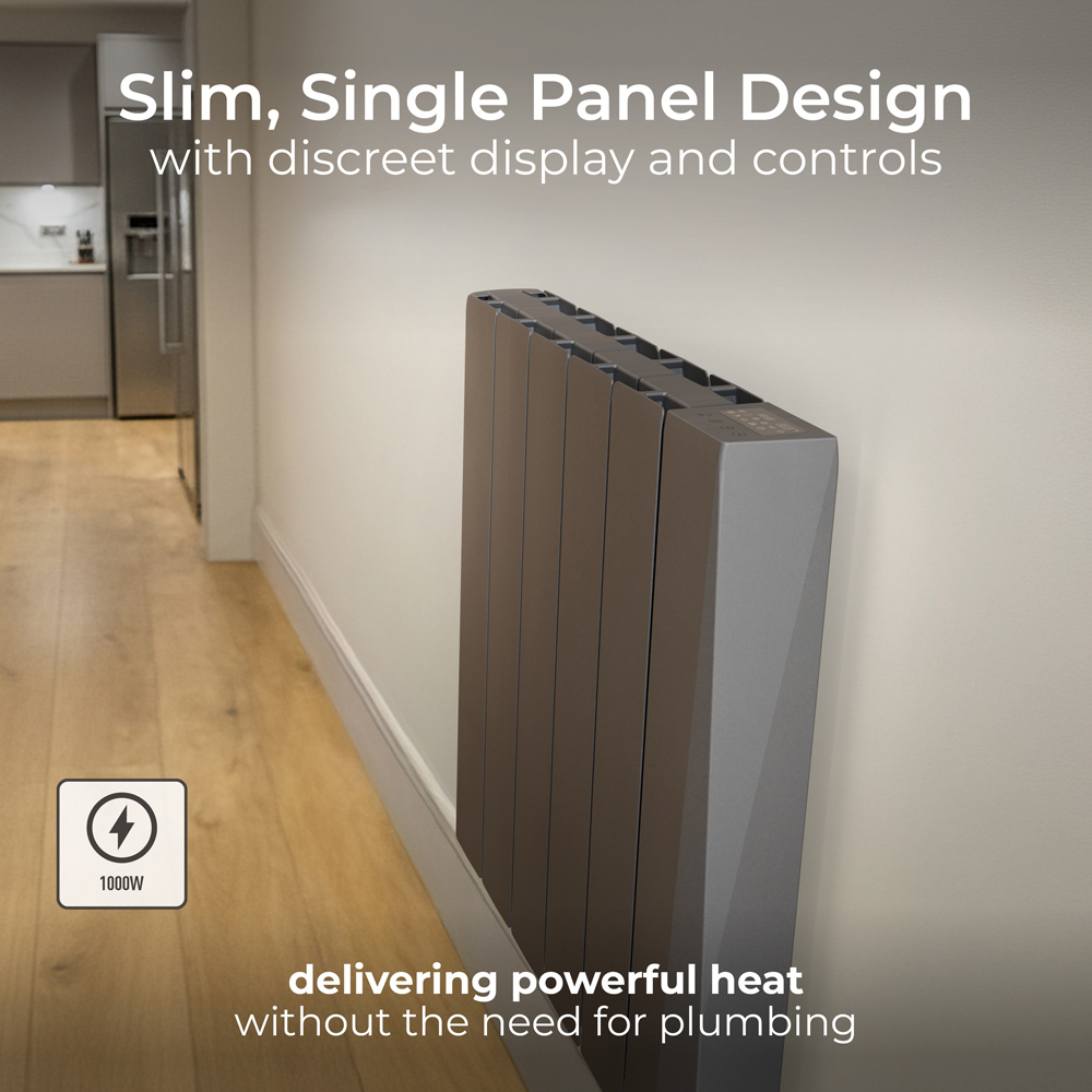 Masterplug SmartEnergy Comfort 5 Fin Grey Oil Filled Radiator 1000W Image 6
