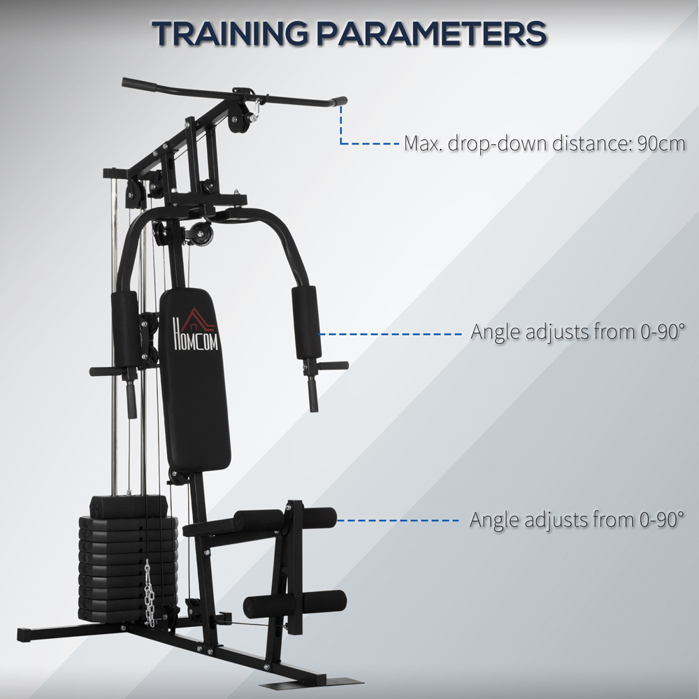 HOMCOM Multi Exercise Black Gym Workout Station with Weight Stack Image 6