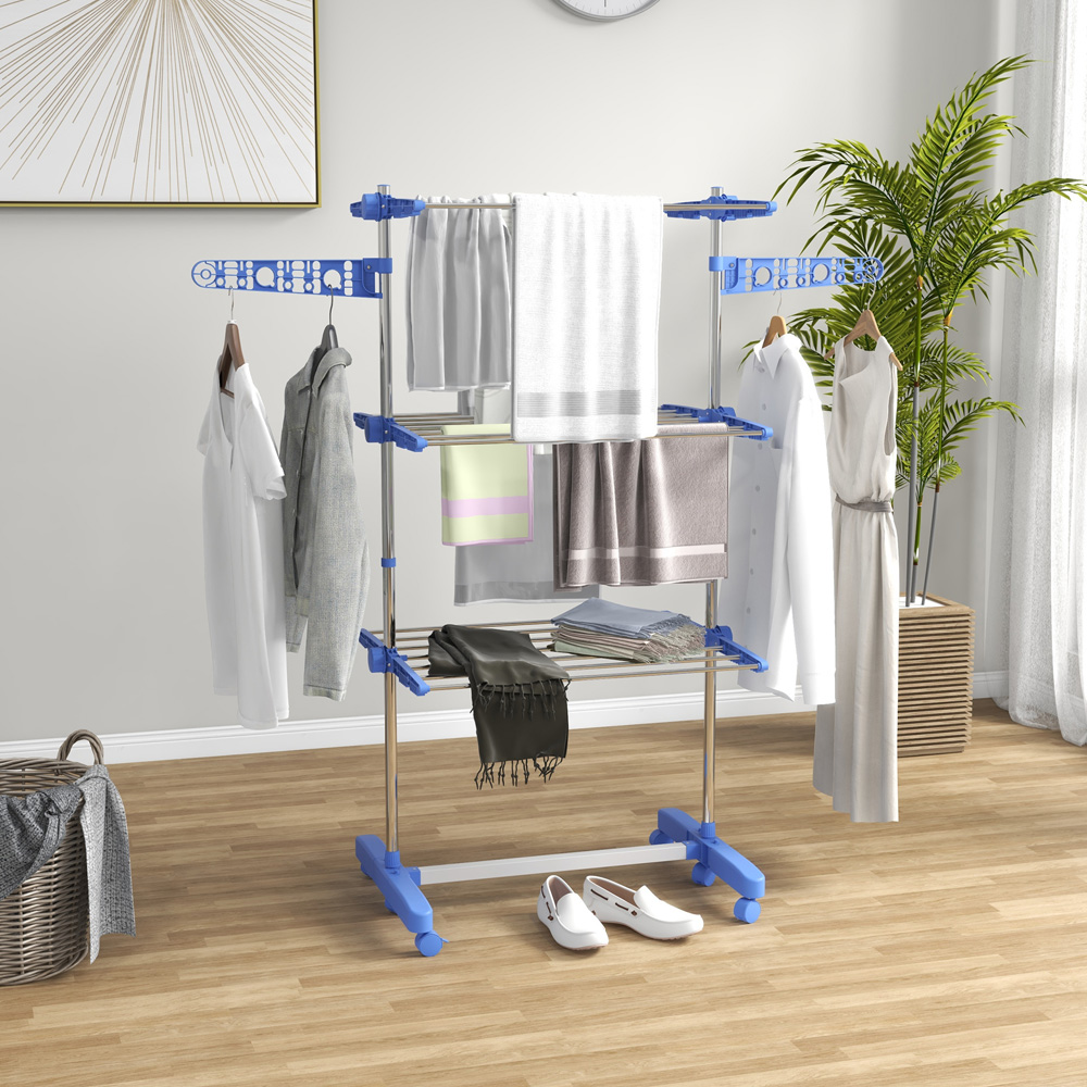 HOMCOM 3-TierBlue Large Stainless Steel Clothes Airer Image 2