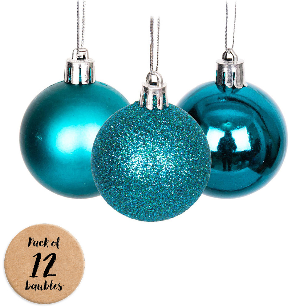Shatchi 3cm Teal Blue Shatterproof Bauble 12 Pack Image 1