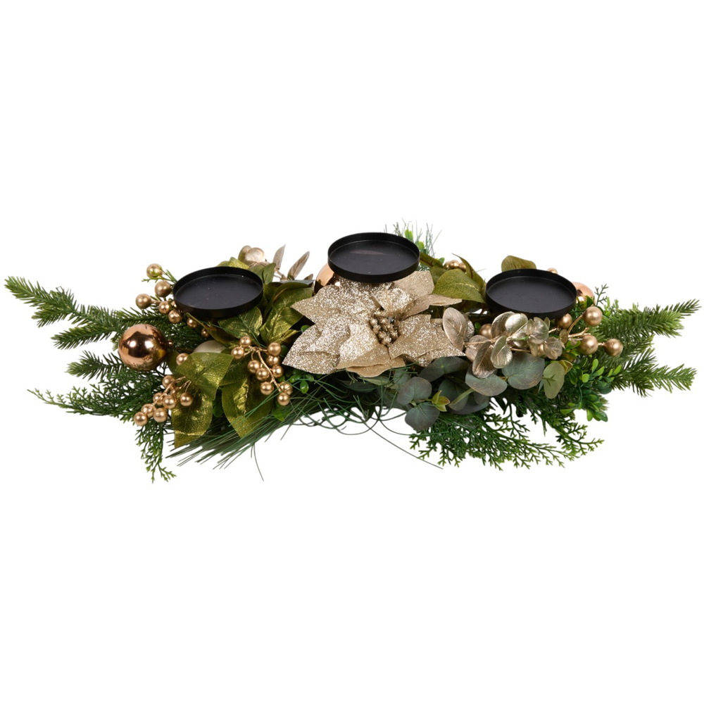 Gold Poinsettia Candle Holder Image 1