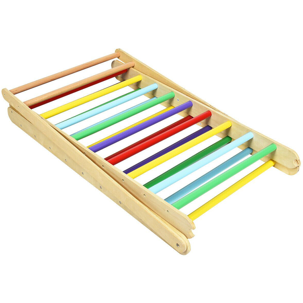 Costway Colourful Wooden Climbing Ladder with Ramp Image 3