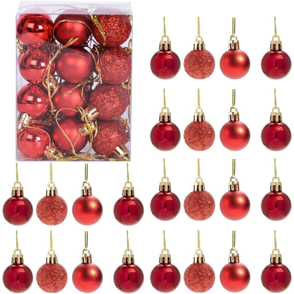 Shatchi 3cm Red Shatterproof Christmas Baubles 24 Pack Image 1