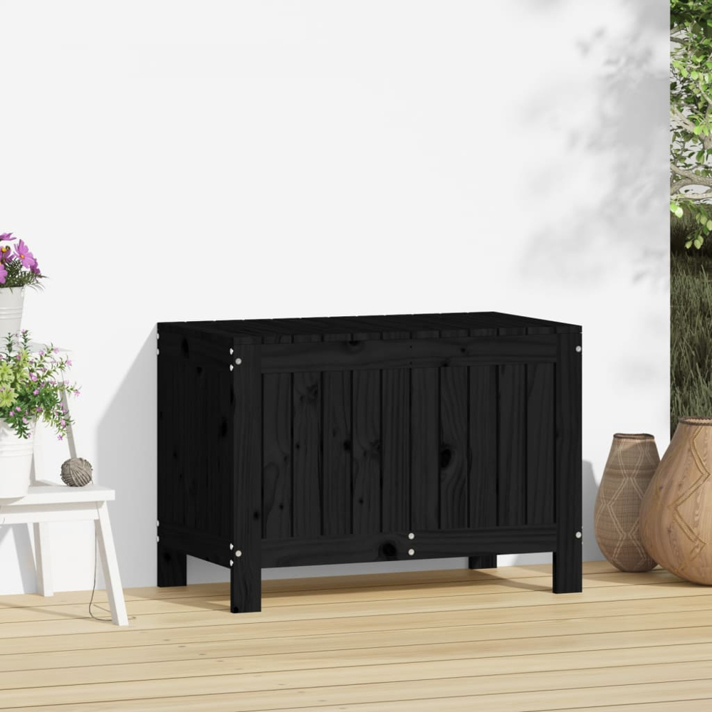 vidaXL 54 x 76 x 42.5cm Black Pine Wood Garden Storage Box Image 2