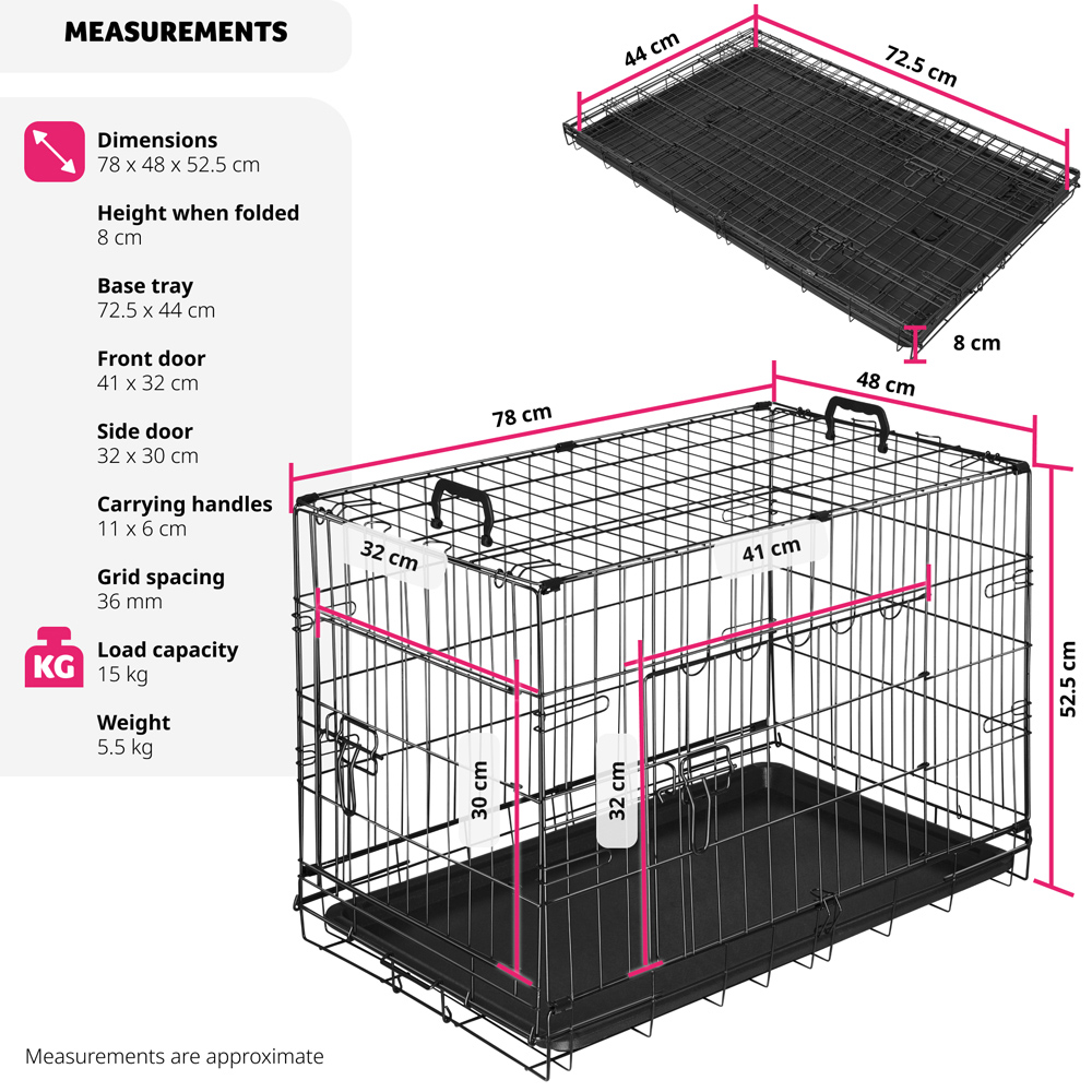 tectake Luna Double Locked Door Foldable Steel Dog Crate 78cm Image 9