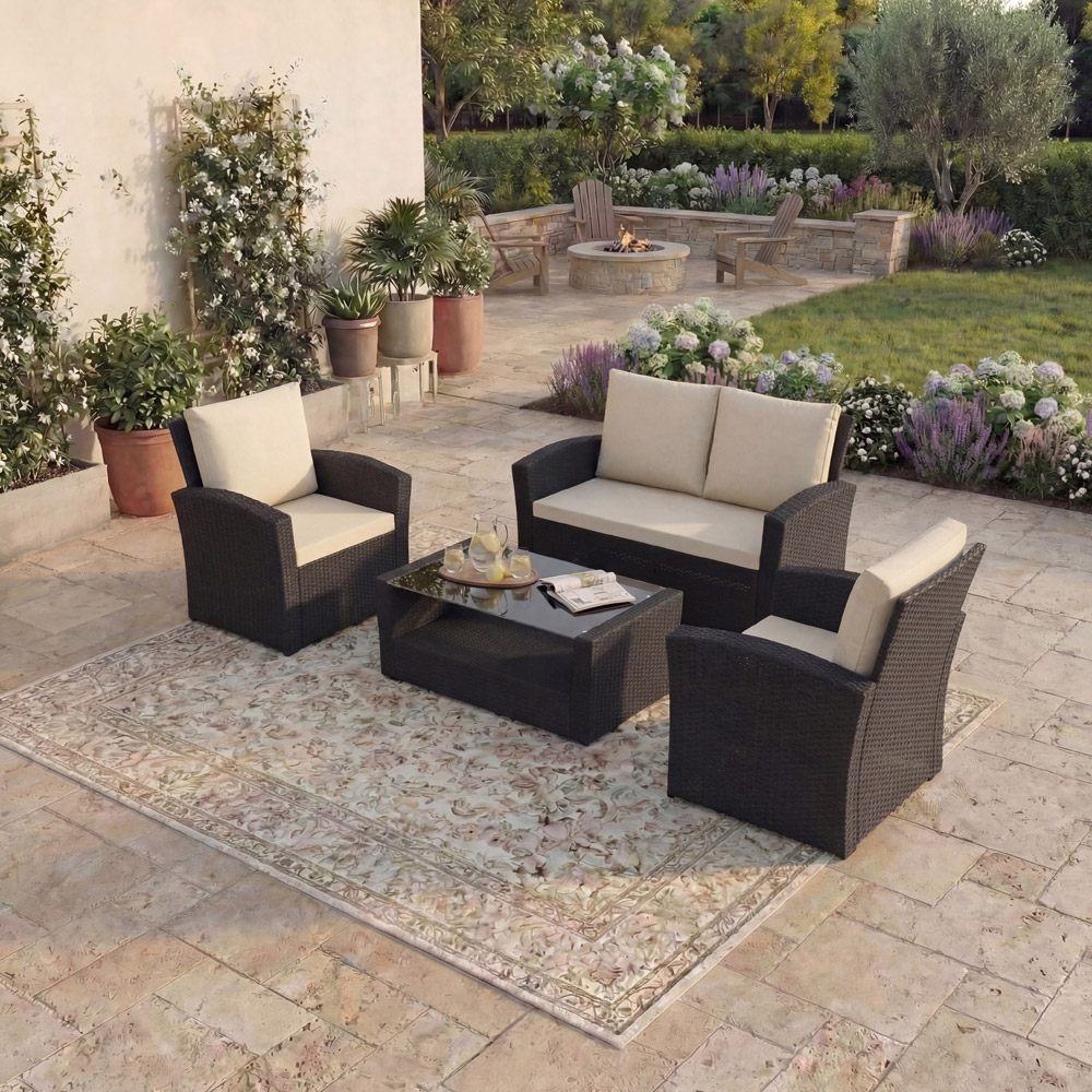 GARDEN VIDA Mylor 4 Seater Black PE Rattan Garden Lounge Set with Cover Image 3