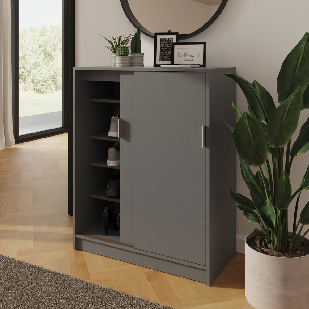 GFW Leighton 2 Sliding Door Grey Shoe Cabinet Image 3