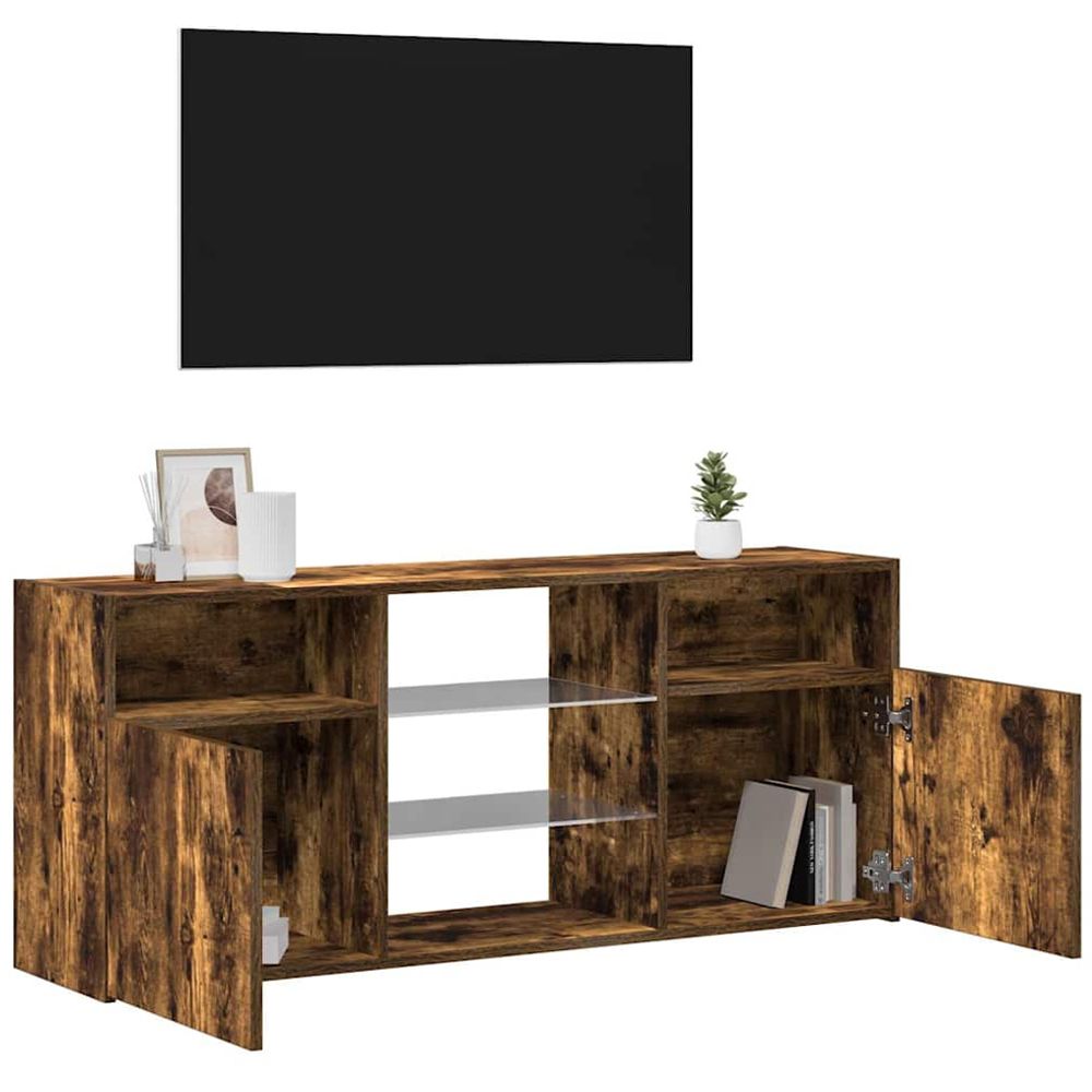 vidaXL 2 Door 4 Shelf Smoked Oak TV Cabinet with LED Lights Image 5