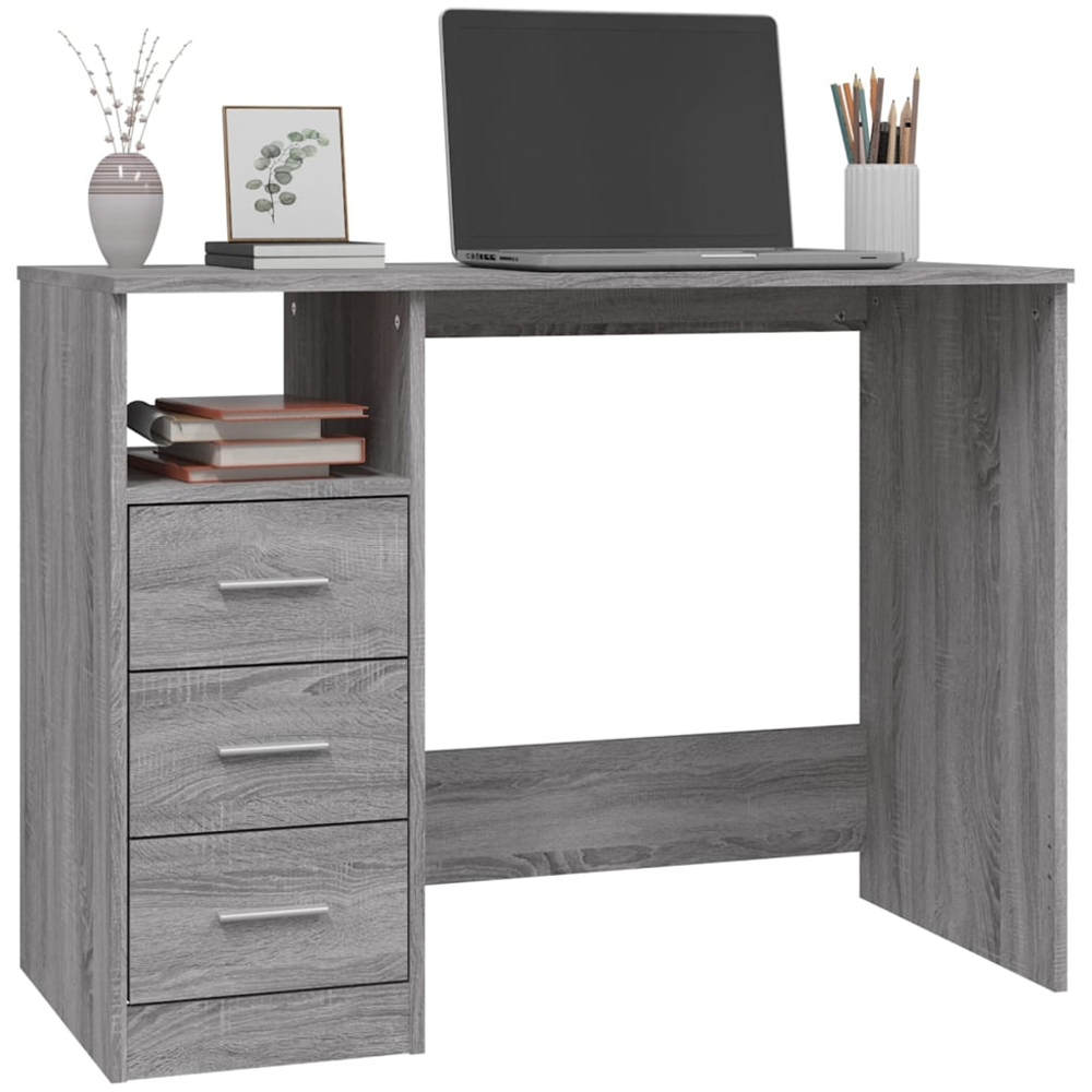 vidaXL 3 Drawer Single Shelf Computer Desk Grey Sonoma Image 3