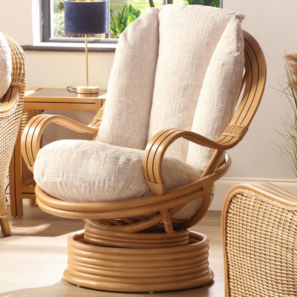 Desser Furniture Centurion Natural Rattan and Cotton Cream Rocking Swivel Chair Image 1