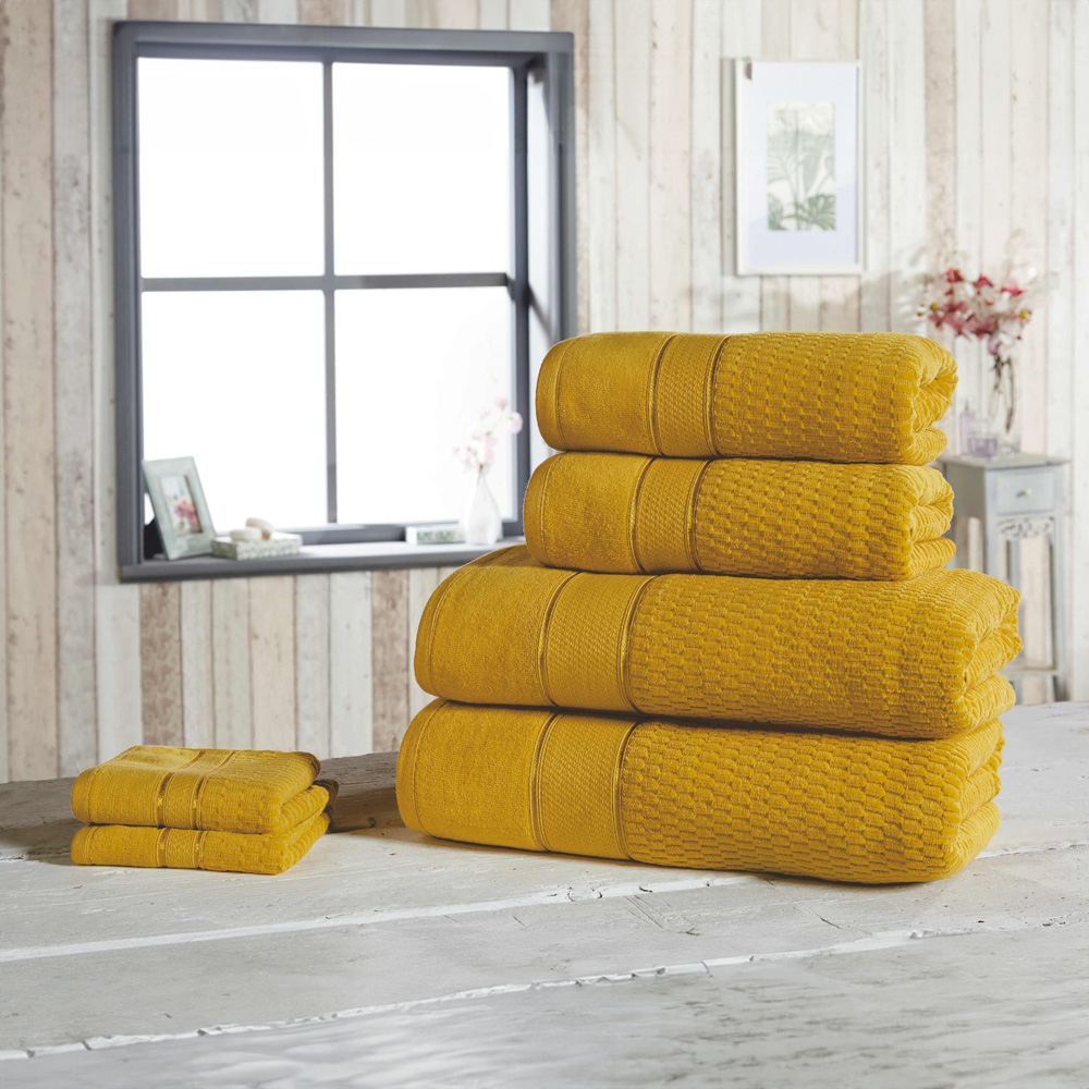Rapport Home Royal Ochre Velvet Woven Cotton Hand Towel Image 2