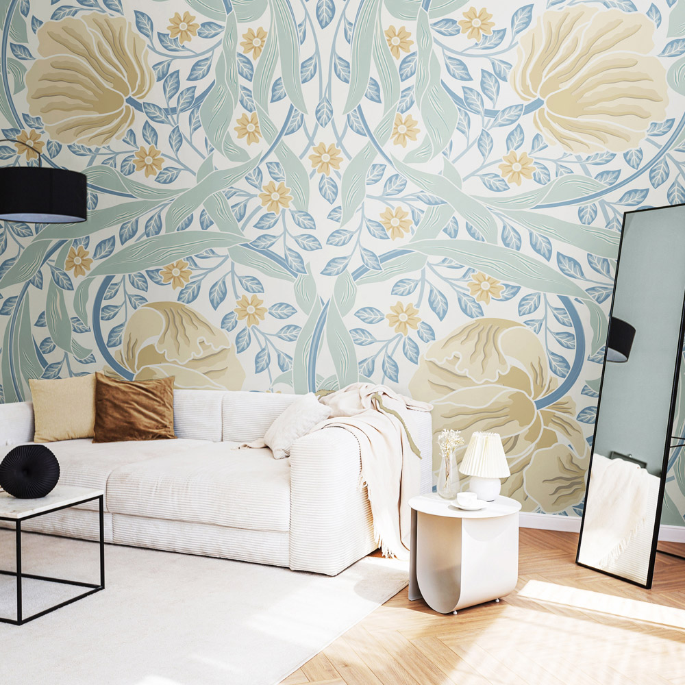 Origin Murals Flower Circle Blue Wall Mural Image 1