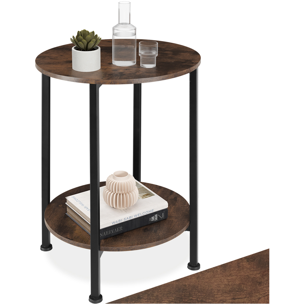 Tectake Ballina Single Shelf Rustic Dark Wood Bedside Table Image 2