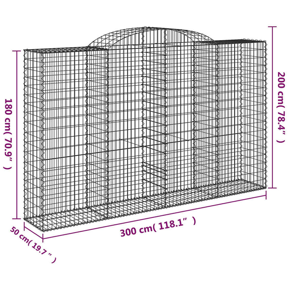 vidaXL Silver Galvanised Iron Arched Gabion Basket 300 x 50 x 180/200cm 15 Pack Image 5