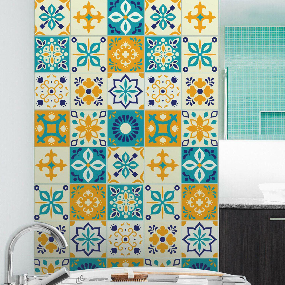 Walplus Temara Yellow and Blue Moroccan Tile Sticker 24 Pack Image 3