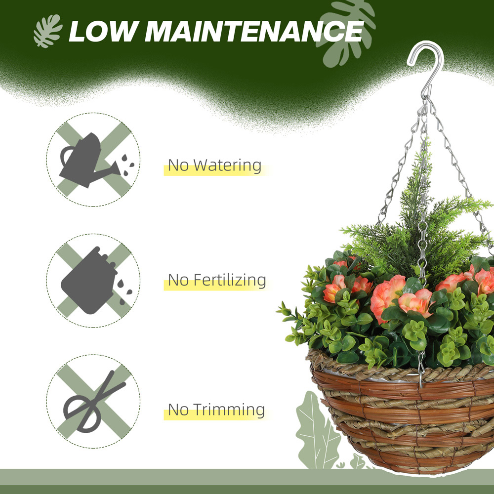 Portland Artificial Orange Lisianthus Flower Hanging Planter 2 Pack Image 7
