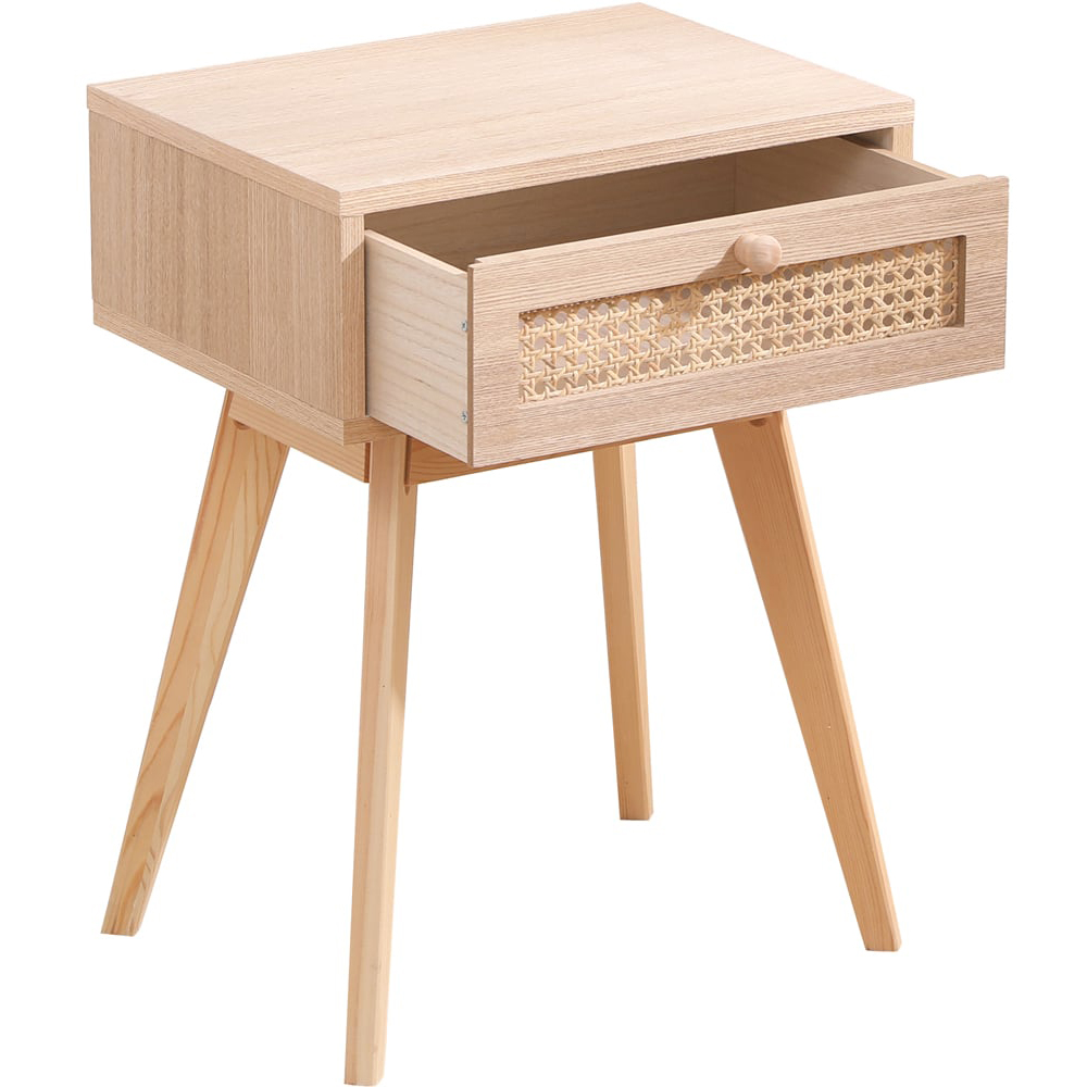 FurnitureHMD Single Drawer Natural Rattan Weaving Side Table with Pine Wood Legs Image 2