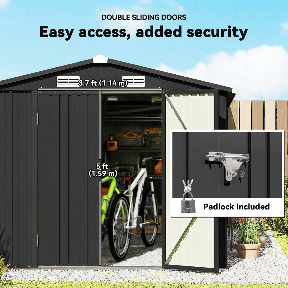Outsunny 12 x 8ft Dark Grey Apex Garden Shed Image 8