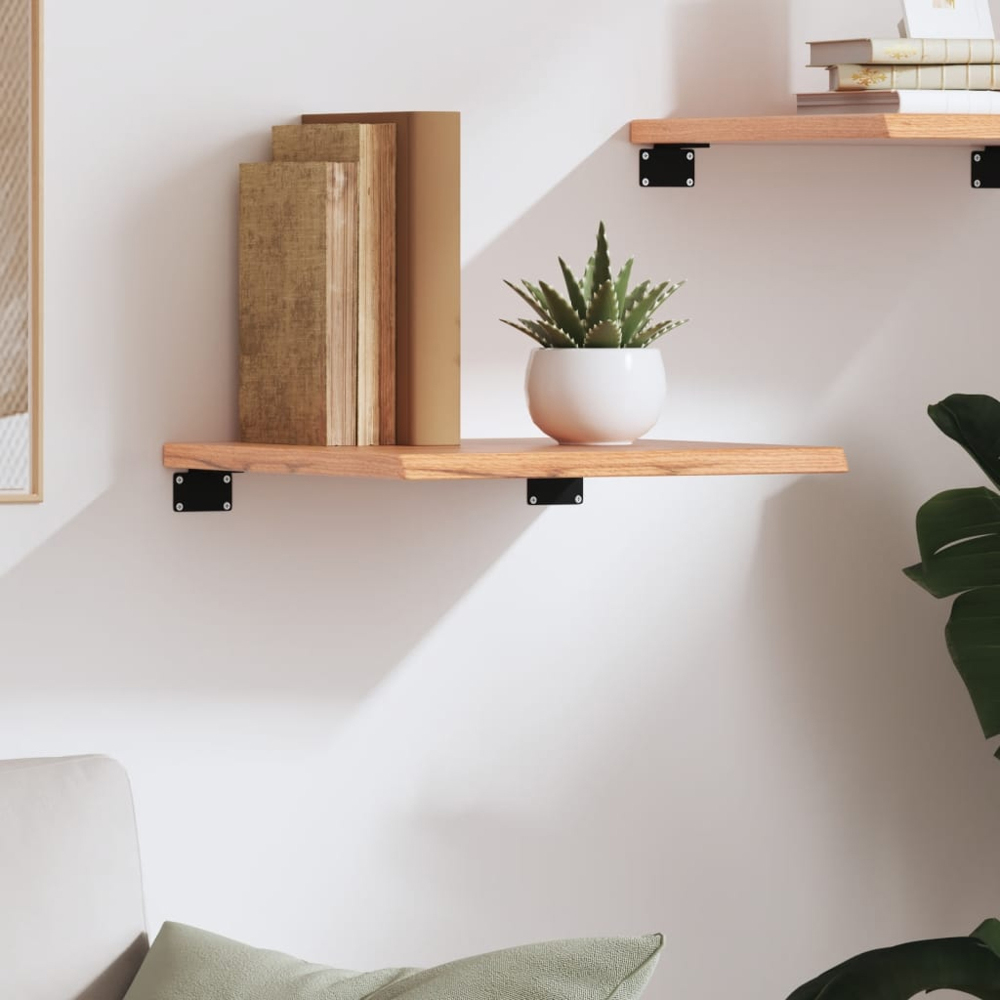 vidaXL 40cm Light Brown Treated Solid Oak Wood Floating Wall Shelf Image 2