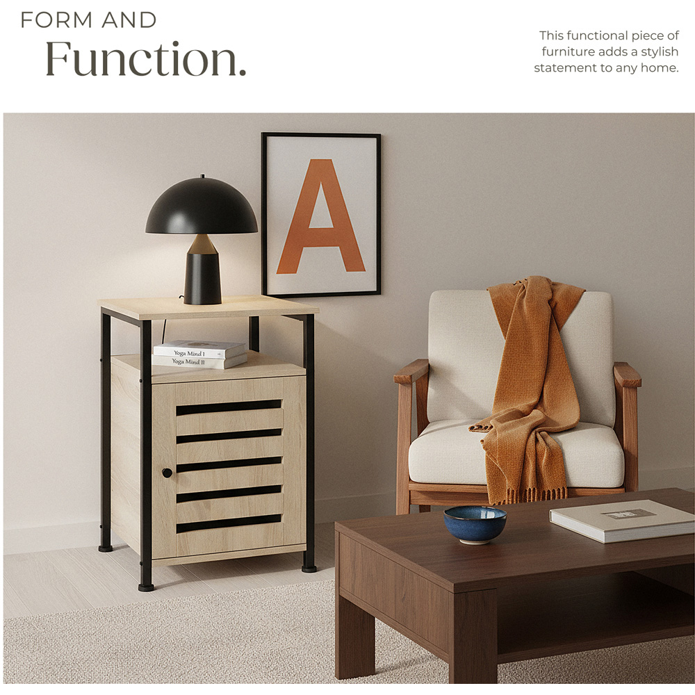 Tectake Cork Single Door Single Shelf Sonoma Oak Bedside Table Image 6