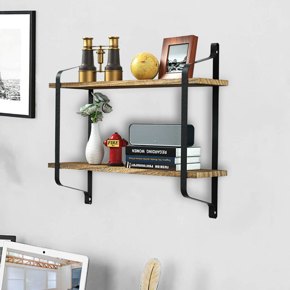 Living and Home Industrial 2-Tier Retro Wooden Shelves Image 5