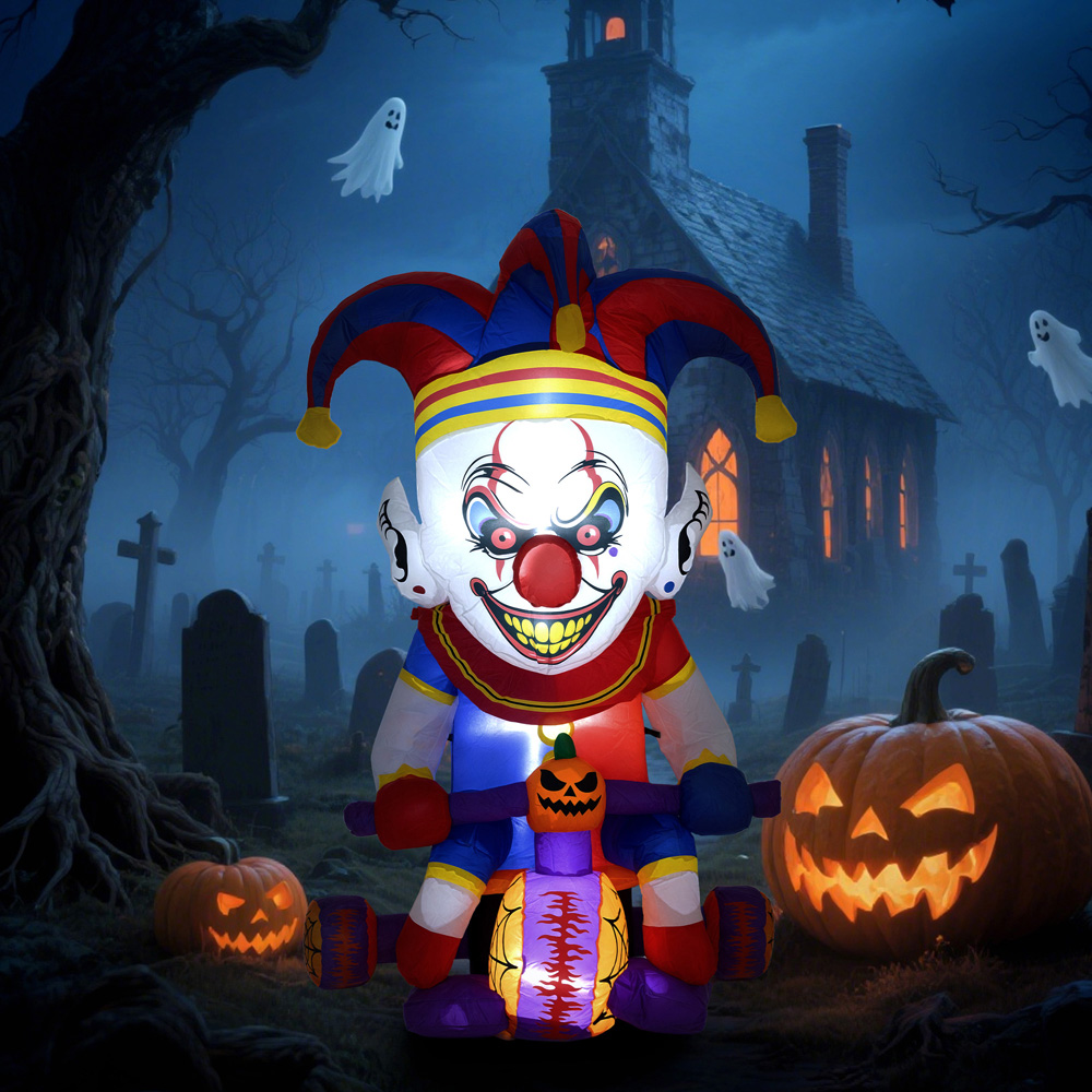 Outsunny Blow Up Clown on Bicycle Outdoor Halloween Decoration 4ft Image 2