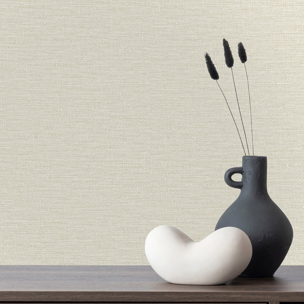 Grandeco Telma Slubbed Fabric Hessian Textured Luxury Cream Wallpaper Image 2