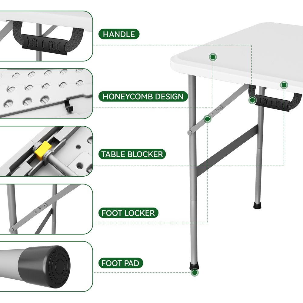 Brooklyn 4ft White Heavy Duty Foldable Garden Camping Table Image 5
