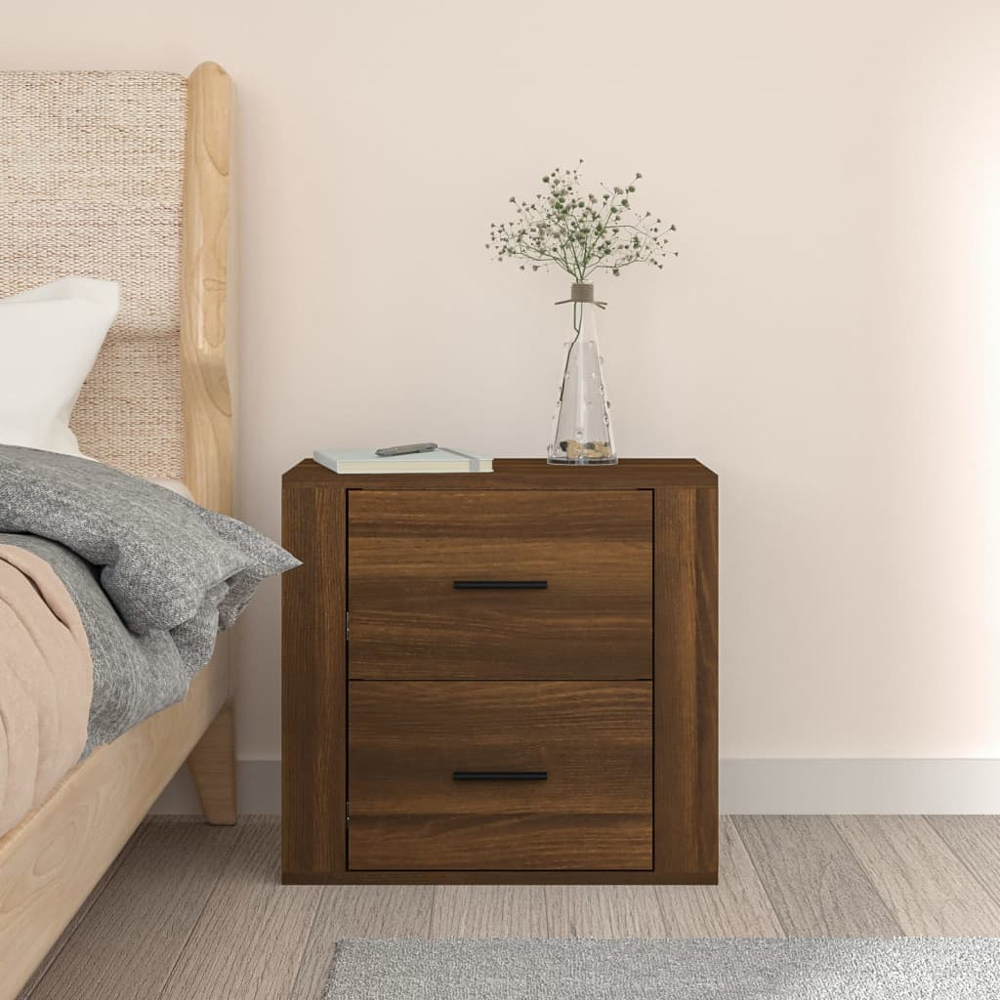 vidaXL 2 Drawer Brown Oak Wall Mounted Bedside Cabinet Image 8
