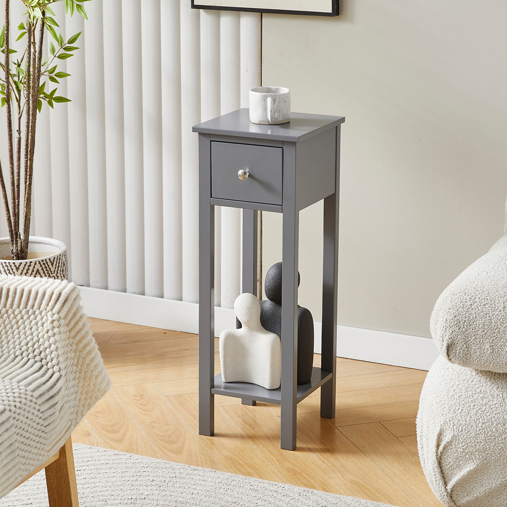 Brooklyn Amelia Single Drawer Single Shelf Grey Solid Wooden Bedside Table Image 3