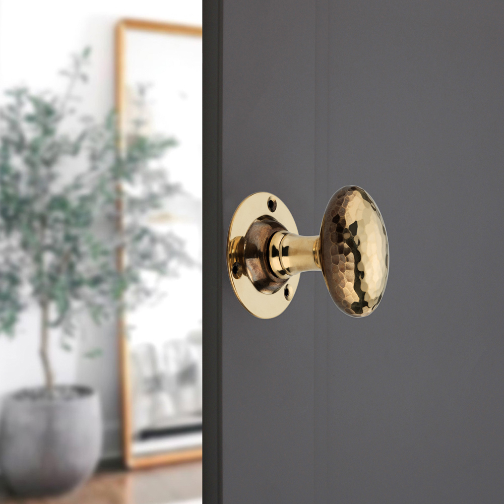 Spira Brass Aged Brass Hammered Oval Mortice Door Knob 2 Pack Image 2
