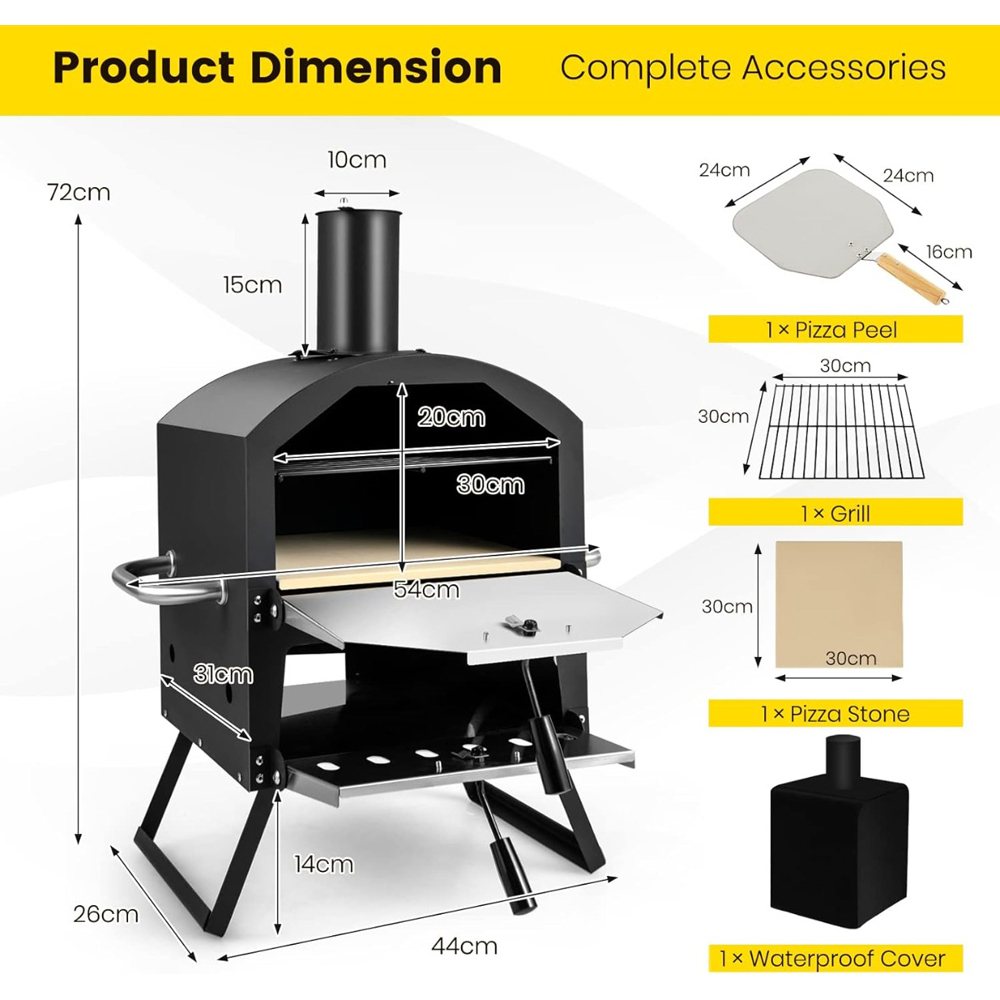 Costway Black Outdoor Pizza Oven with Waterproof Cover Image 9