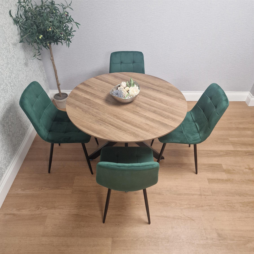 Kosy Koala 4 Seater Wood Effect Velvet Round Dining Set Green Image 7