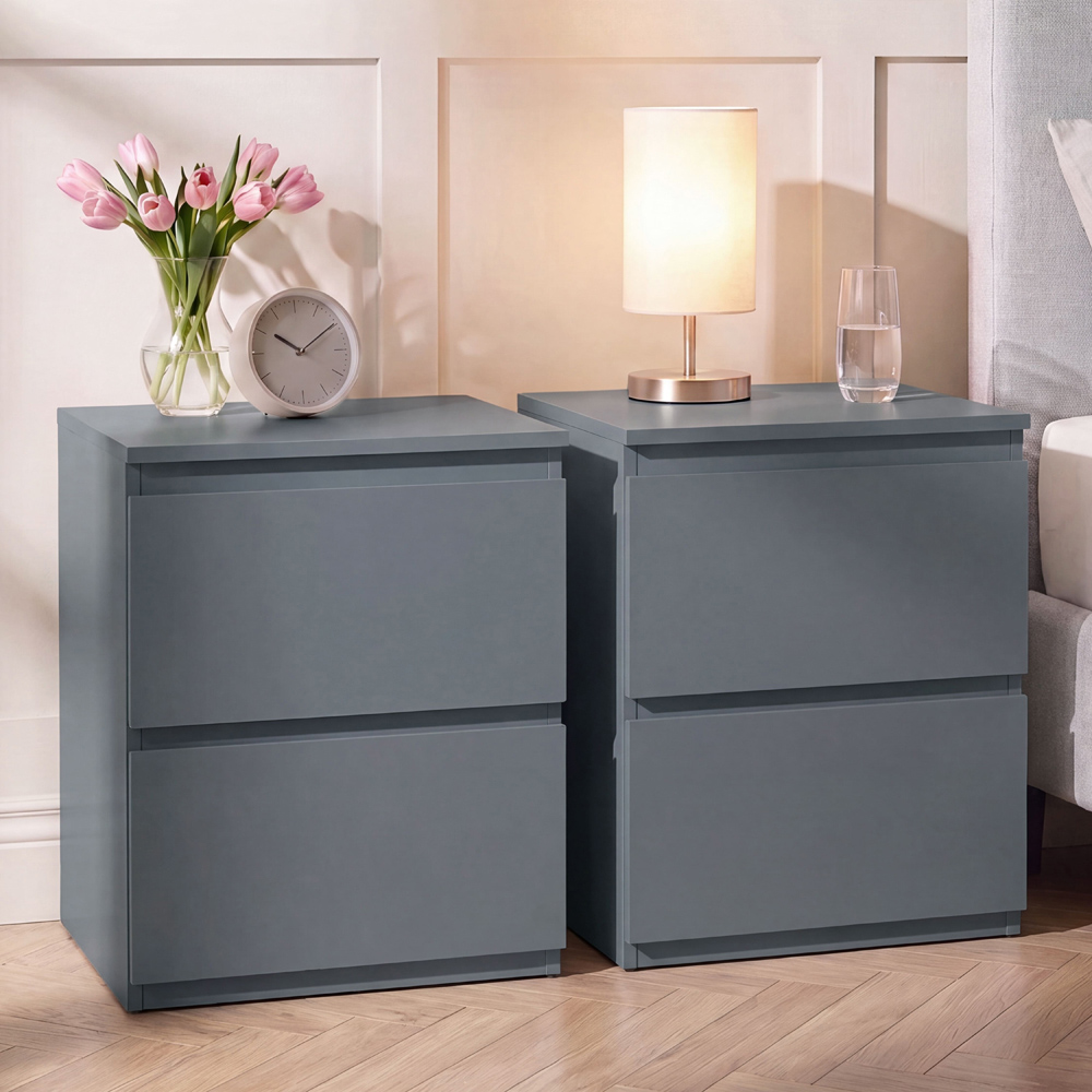 VIDA DESIGNS Denver 2 Drawer Grey Large Bedside Cabinet Set of 2 Image 1