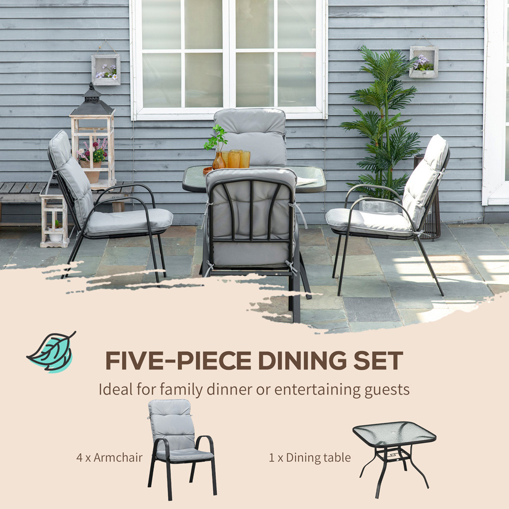 Outsunny 4 Seater Black and Grey Garden Dining Set Image 5