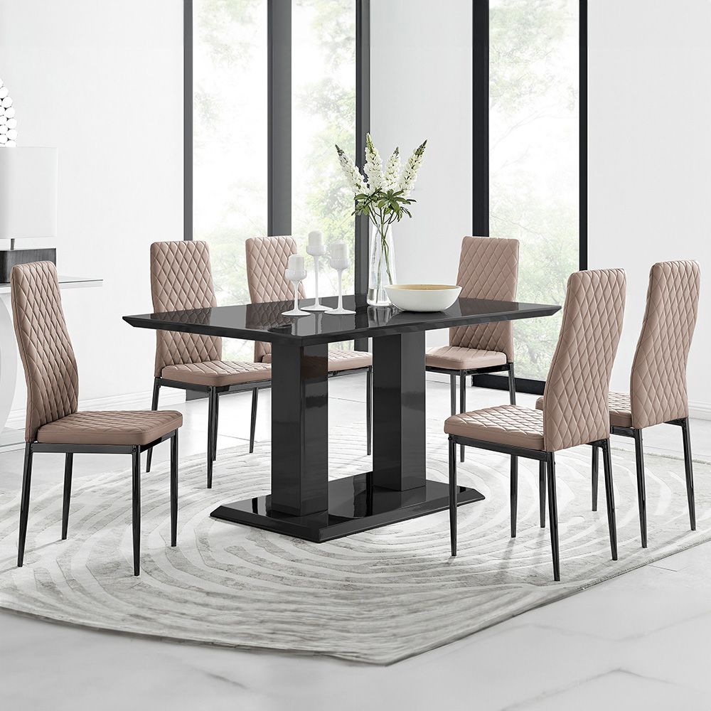 Furniturebox Molini Valera 6 Seater Dining Set Black Gloss and Cappuccino Image 1