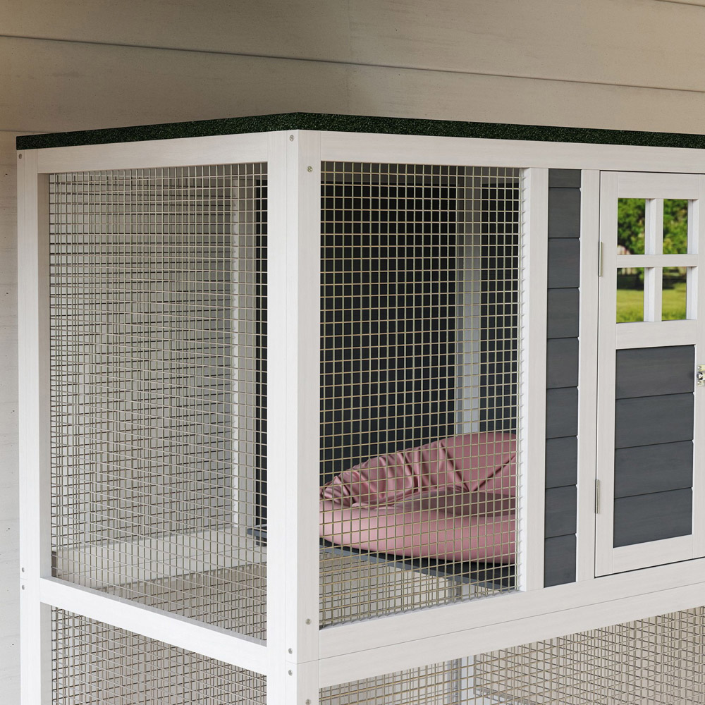 PawHut White Wooden Cat House with Asphalt Roof 77 x 50 x 73cm Image 3
