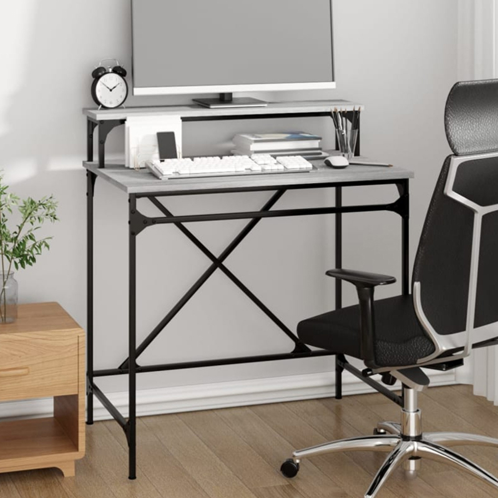 vidaXL Single Shelf Desk Grey Sonoma Image 1