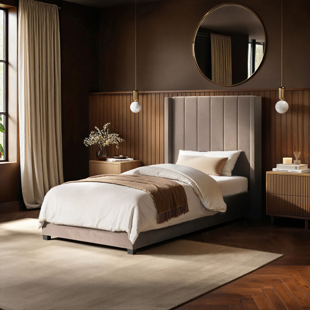 Flair Tiggy Single Beige Velvet Ottoman Bed Image 6