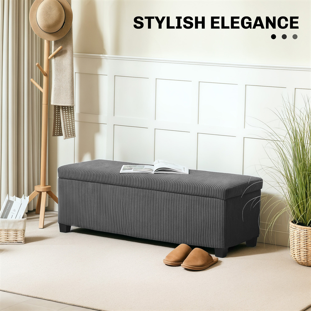 HOMCOM Grey Ottoman Storage Chest and Bench with Lid Image 5