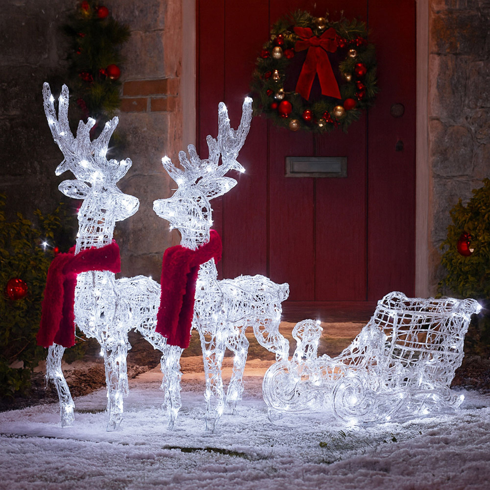 Neo 120 LED Light Up Reindeer Sleigh Christmas Decoration 5m Image 1