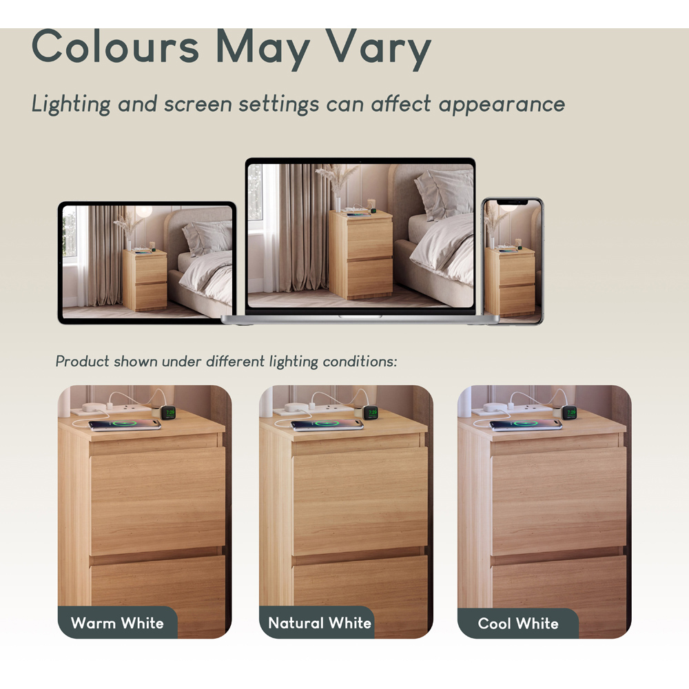 VIDA DESIGNS Denver 2 Drawer Pine Bedside Chest with Power Outlet Image 8