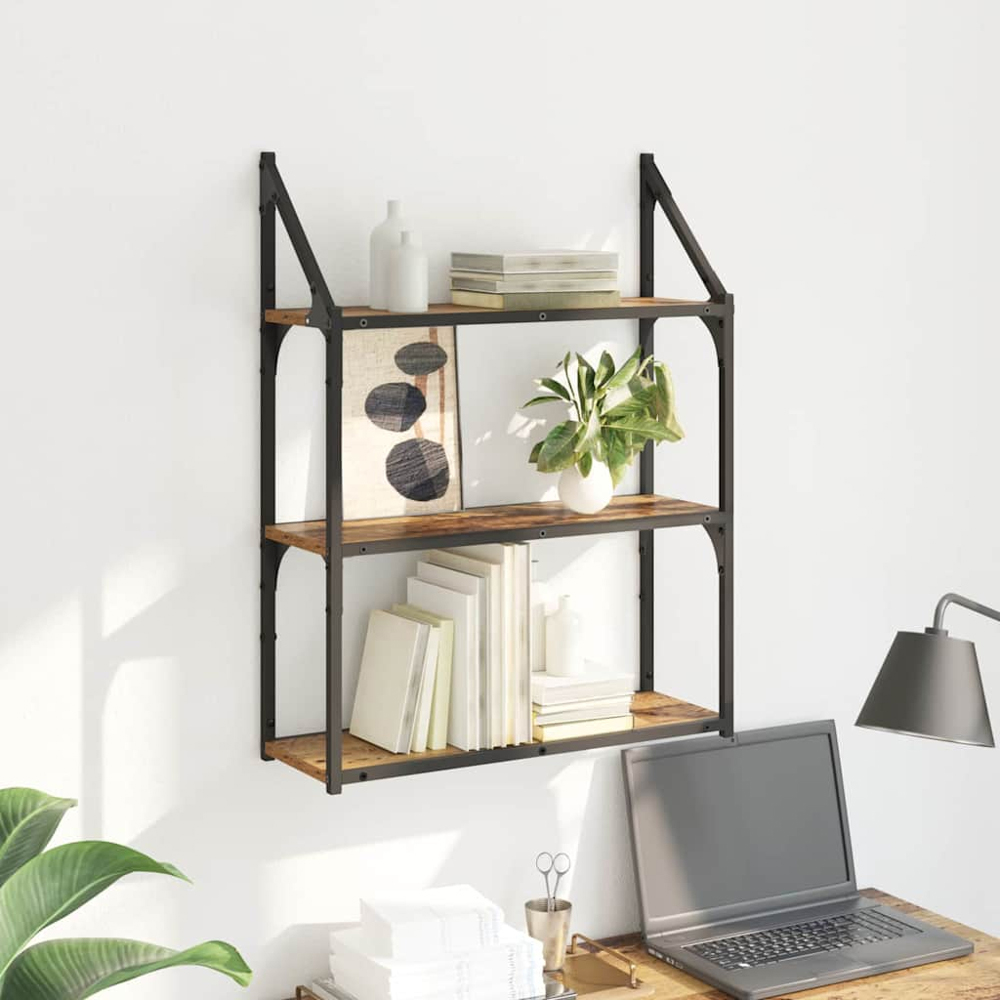vidaXL 60cm 3 Shelf Old Wood Wall Shelf Image 2