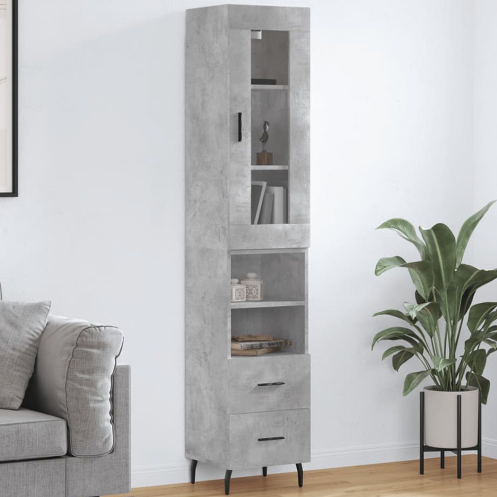 vidaXL Single Glass Door 2 Drawer 2 Shelf Concrete Grey Highboard Image