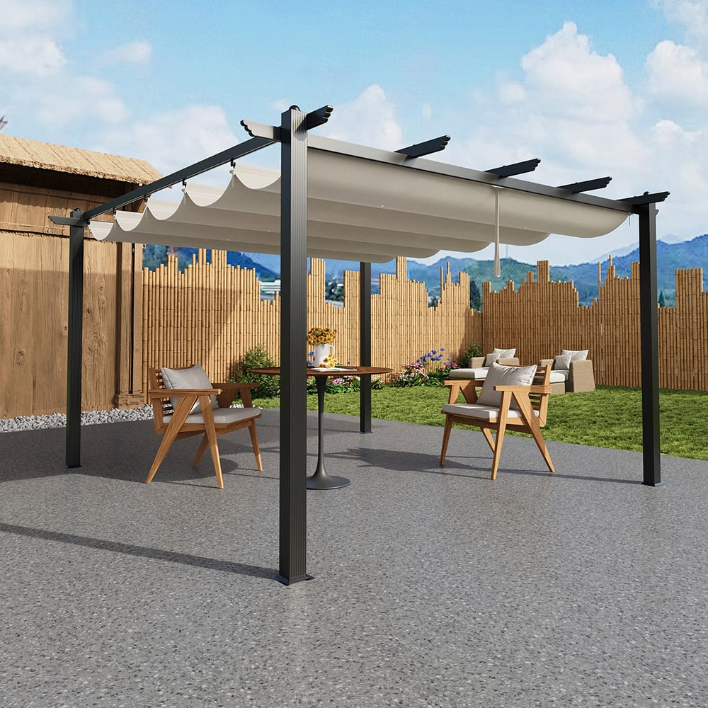 Living and Home 4 x 4m Beige Aluminium Pergola with Retractable Roof Image 7